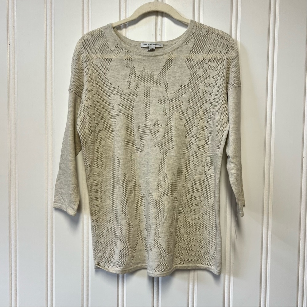 Autumn Cashmere Cotton Knit Sweater S Cream Open Knit Lightweight Pullover